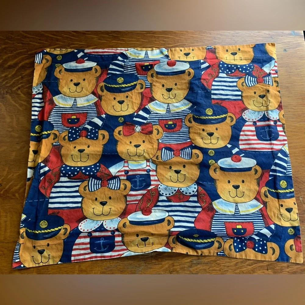 Vintage California Kids Pillow Sham Pillowcase Nautical Teddy Bears Americana